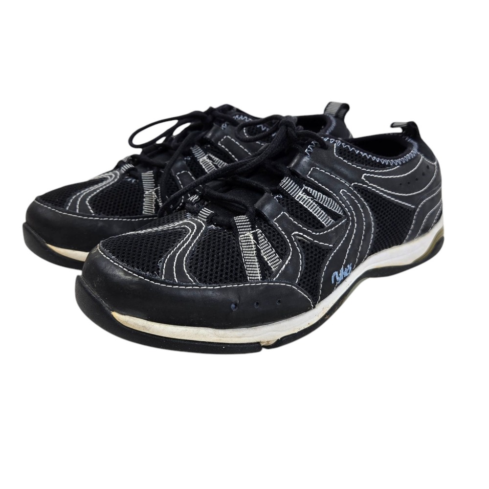 Ryka Trainer Athletic Shoe Leather & Fabric Lace Up Black & White Womens 6.5 GUC
